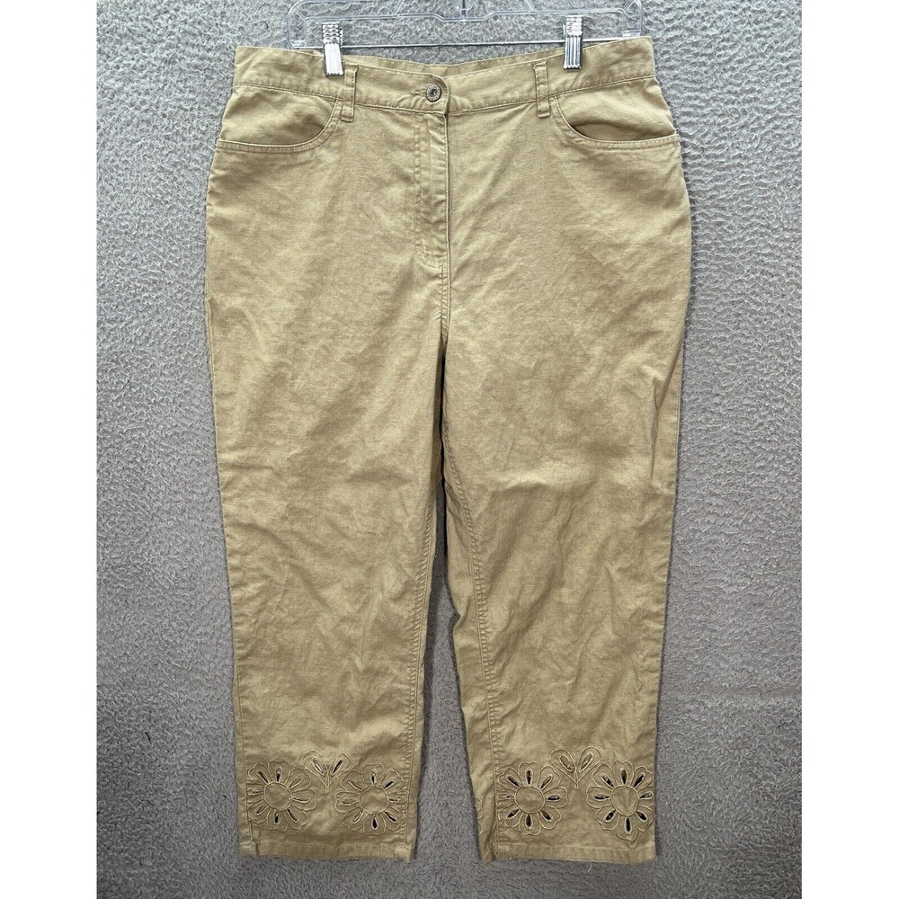 Sonoma Pants Womens‎ 14 Tan Linen Blend Cropped Coastal Nautical Beach Preppy